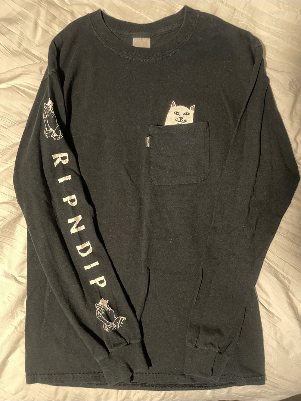 Ripndip Black Long Sleeve Tee with Peekaboo Cat Pocket